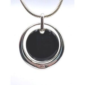 LCI Silver Tone Snake Chain Necklace with Black Pendant